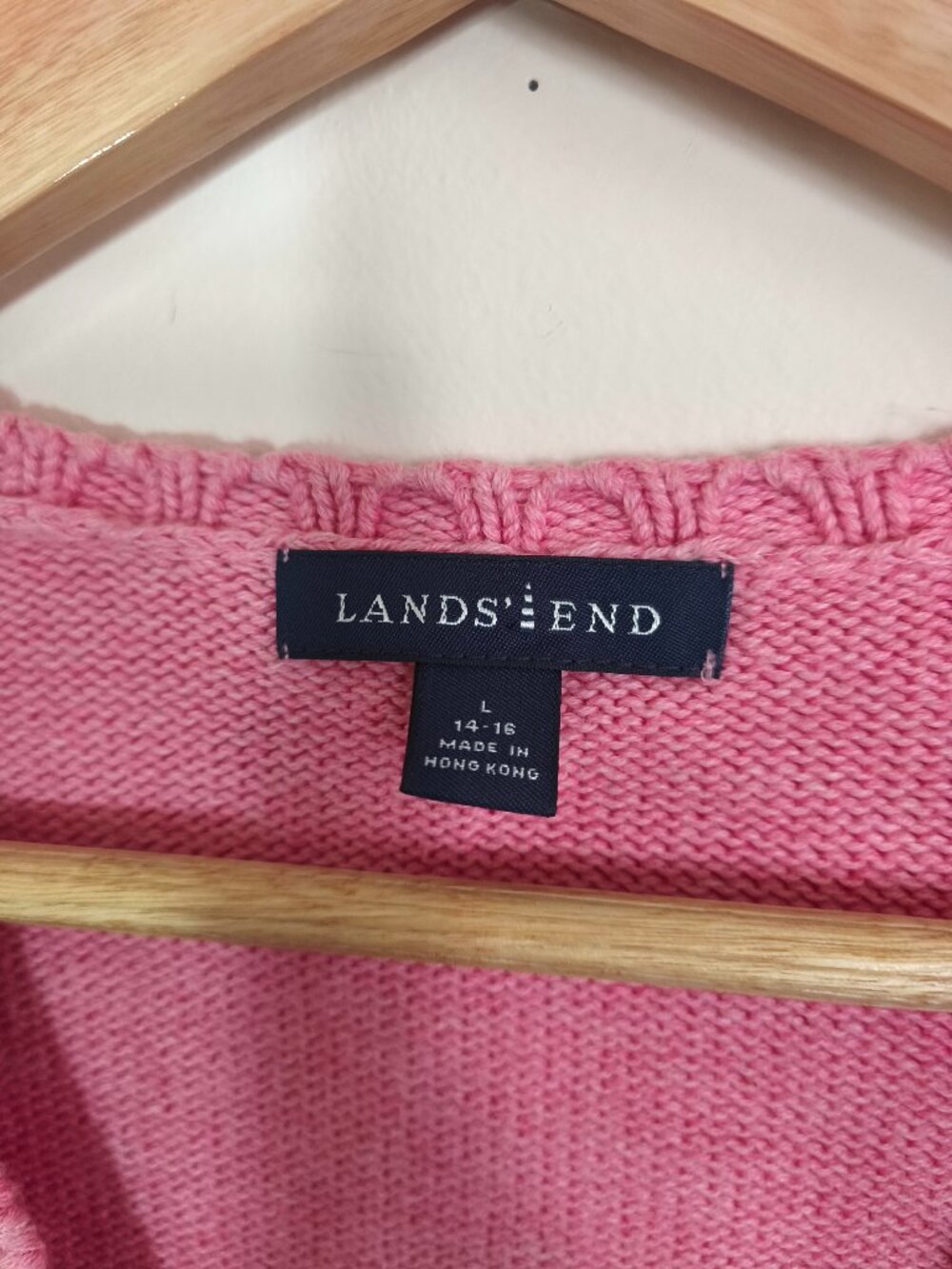Lands End 100% Cotton V-Neck Button Down Cardigan sz L Pink Preppy Cottagecore - Picture 5 of 10